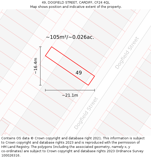49, DOGFIELD STREET, CARDIFF, CF24 4QL: Plot and title map