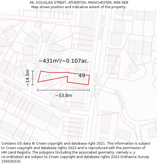 49, DOUGLAS STREET, ATHERTON, MANCHESTER, M46 9EB: Plot and title map