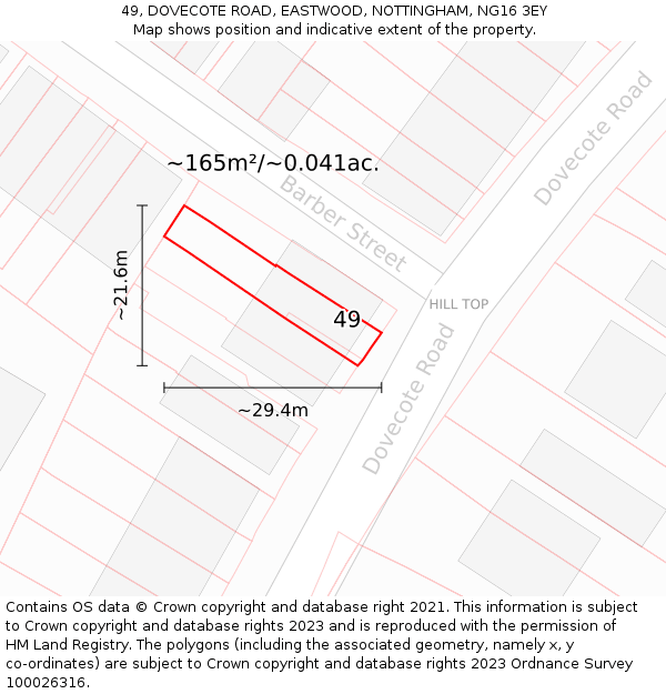 49, DOVECOTE ROAD, EASTWOOD, NOTTINGHAM, NG16 3EY: Plot and title map