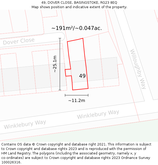 49, DOVER CLOSE, BASINGSTOKE, RG23 8EQ: Plot and title map