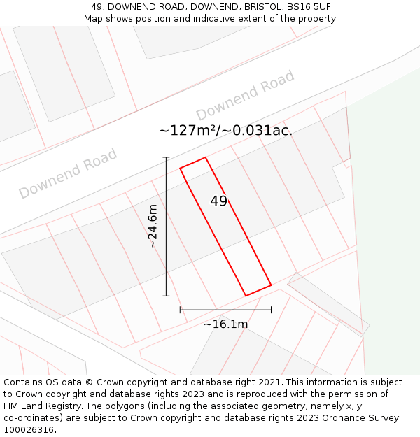 49, DOWNEND ROAD, DOWNEND, BRISTOL, BS16 5UF: Plot and title map