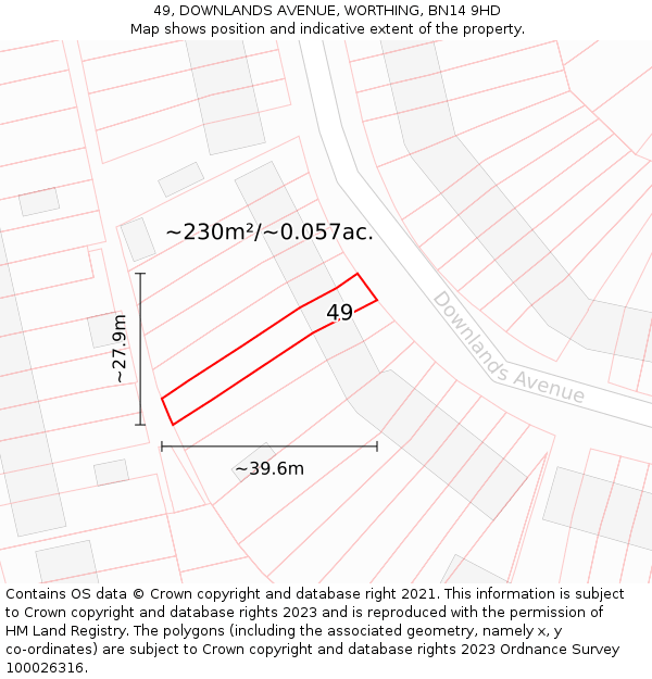 49, DOWNLANDS AVENUE, WORTHING, BN14 9HD: Plot and title map