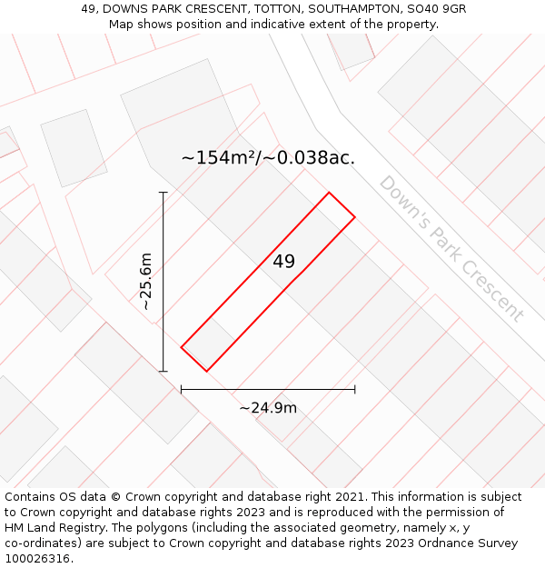 49, DOWNS PARK CRESCENT, TOTTON, SOUTHAMPTON, SO40 9GR: Plot and title map
