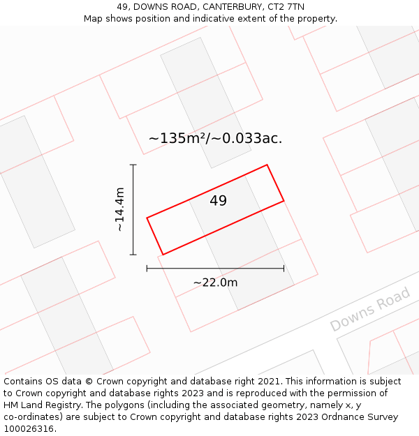 49, DOWNS ROAD, CANTERBURY, CT2 7TN: Plot and title map