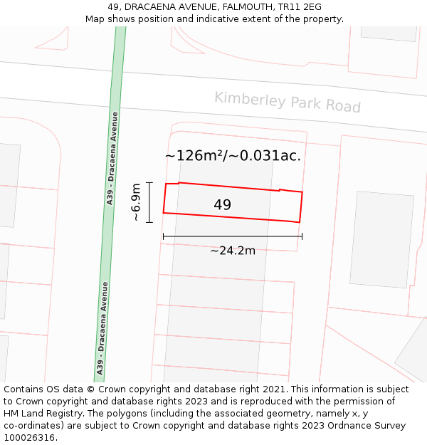 49, DRACAENA AVENUE, FALMOUTH, TR11 2EG: Plot and title map