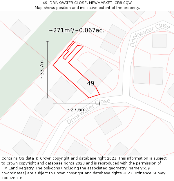 49, DRINKWATER CLOSE, NEWMARKET, CB8 0QW: Plot and title map