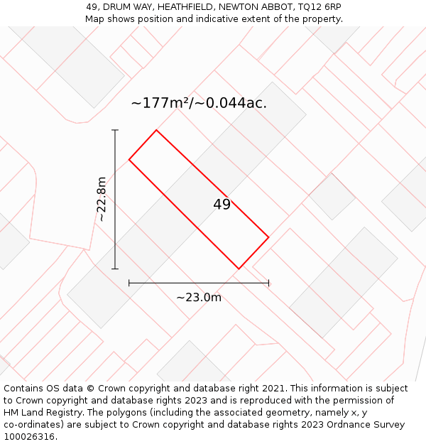 49, DRUM WAY, HEATHFIELD, NEWTON ABBOT, TQ12 6RP: Plot and title map