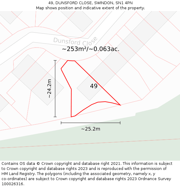 49, DUNSFORD CLOSE, SWINDON, SN1 4PN: Plot and title map