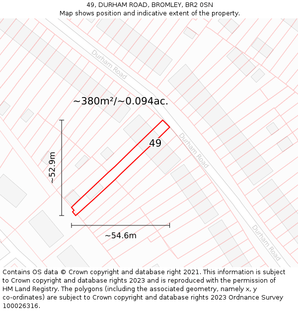 49, DURHAM ROAD, BROMLEY, BR2 0SN: Plot and title map
