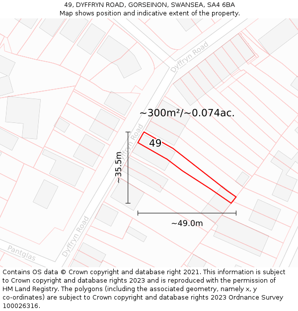 49, DYFFRYN ROAD, GORSEINON, SWANSEA, SA4 6BA: Plot and title map