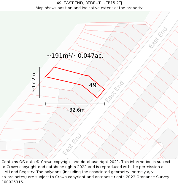 49, EAST END, REDRUTH, TR15 2EJ: Plot and title map