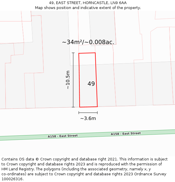 49, EAST STREET, HORNCASTLE, LN9 6AA: Plot and title map