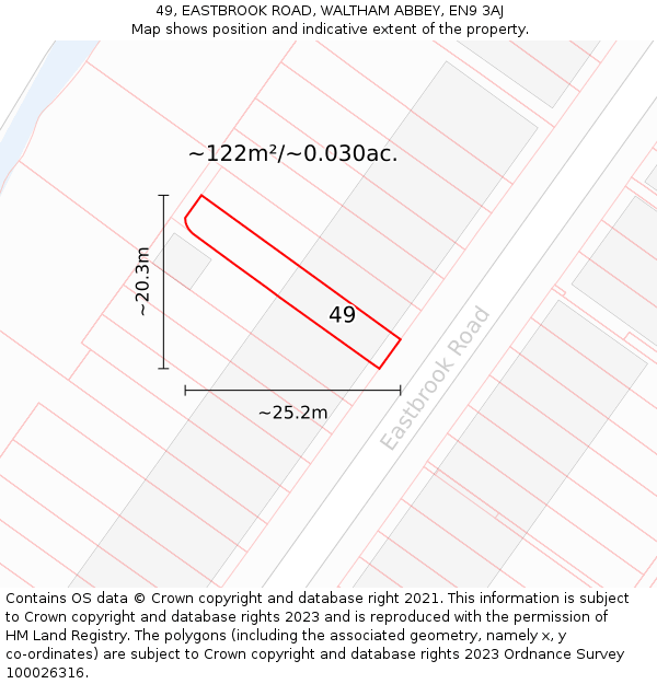 49, EASTBROOK ROAD, WALTHAM ABBEY, EN9 3AJ: Plot and title map
