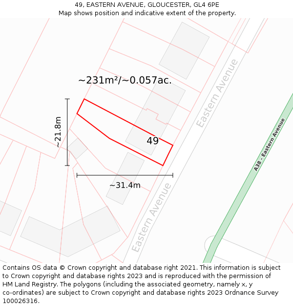 49, EASTERN AVENUE, GLOUCESTER, GL4 6PE: Plot and title map