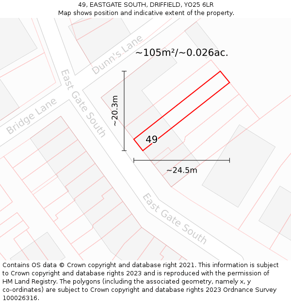 49, EASTGATE SOUTH, DRIFFIELD, YO25 6LR: Plot and title map