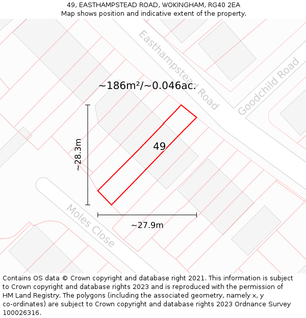 49, EASTHAMPSTEAD ROAD, WOKINGHAM, RG40 2EA: Plot and title map