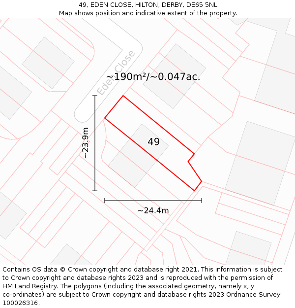 49, EDEN CLOSE, HILTON, DERBY, DE65 5NL: Plot and title map