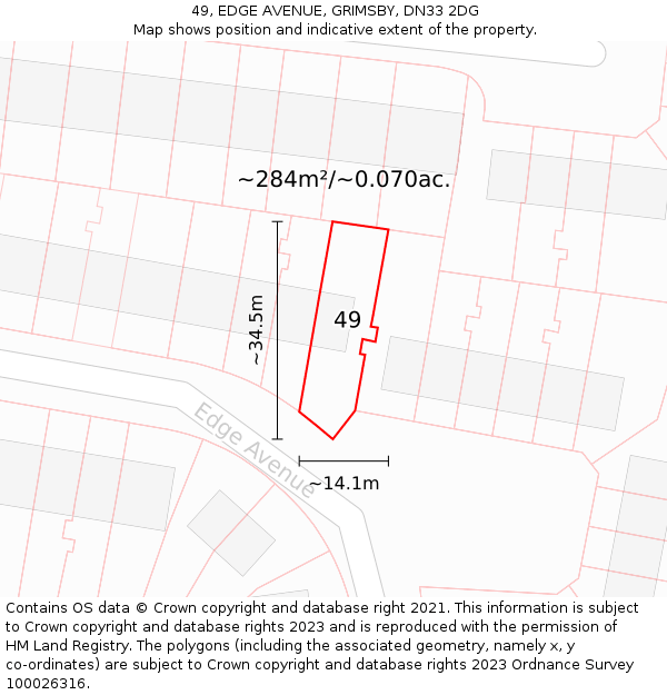 49, EDGE AVENUE, GRIMSBY, DN33 2DG: Plot and title map