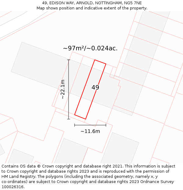 49, EDISON WAY, ARNOLD, NOTTINGHAM, NG5 7NE: Plot and title map