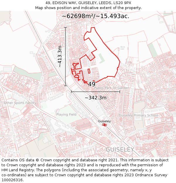 49, EDISON WAY, GUISELEY, LEEDS, LS20 9PX: Plot and title map