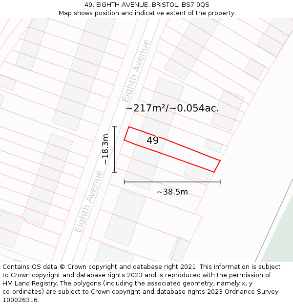 49, EIGHTH AVENUE, BRISTOL, BS7 0QS: Plot and title map