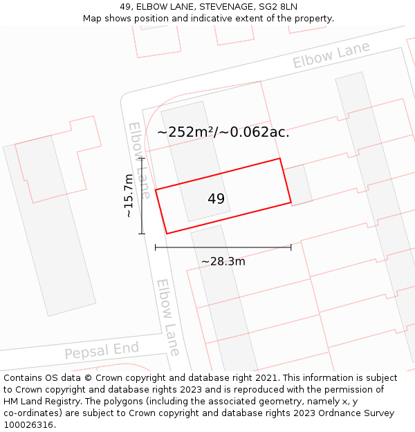 49, ELBOW LANE, STEVENAGE, SG2 8LN: Plot and title map