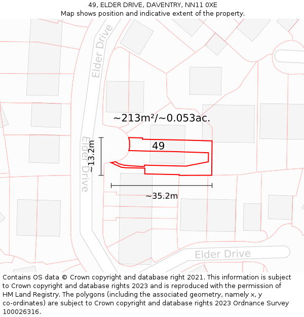 49, ELDER DRIVE, DAVENTRY, NN11 0XE: Plot and title map