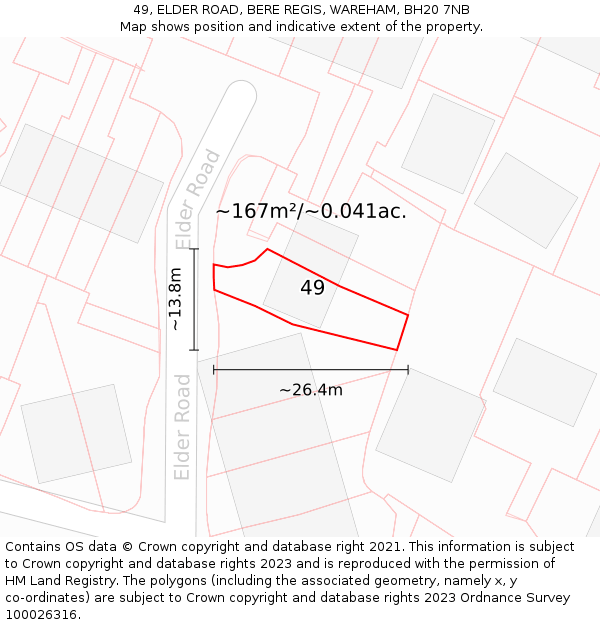 49, ELDER ROAD, BERE REGIS, WAREHAM, BH20 7NB: Plot and title map