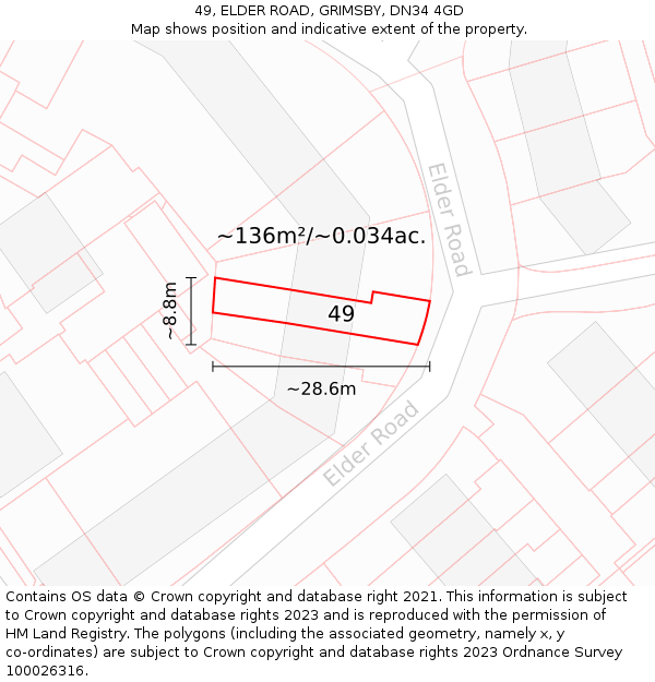 49, ELDER ROAD, GRIMSBY, DN34 4GD: Plot and title map