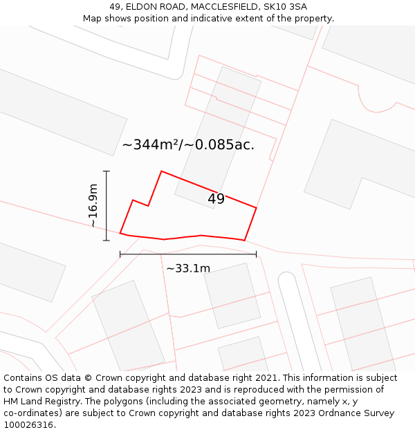 49, ELDON ROAD, MACCLESFIELD, SK10 3SA: Plot and title map