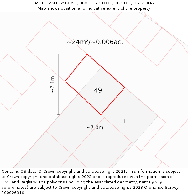 49, ELLAN HAY ROAD, BRADLEY STOKE, BRISTOL, BS32 0HA: Plot and title map