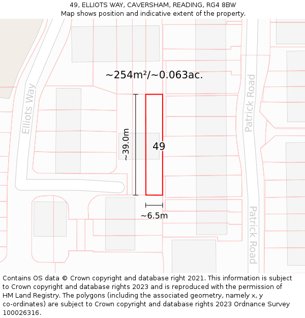 49, ELLIOTS WAY, CAVERSHAM, READING, RG4 8BW: Plot and title map