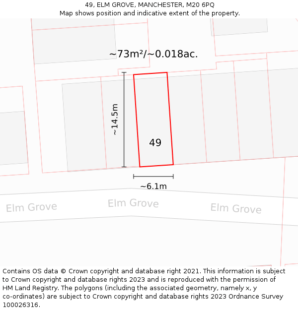 49, ELM GROVE, MANCHESTER, M20 6PQ: Plot and title map
