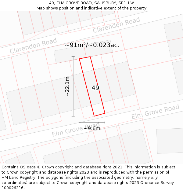 49, ELM GROVE ROAD, SALISBURY, SP1 1JW: Plot and title map