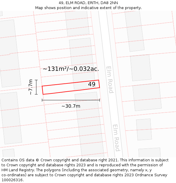 49, ELM ROAD, ERITH, DA8 2NN: Plot and title map