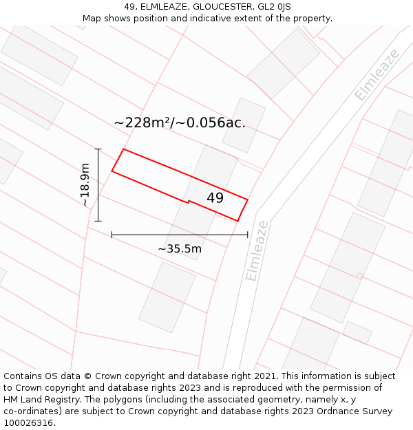 49, ELMLEAZE, GLOUCESTER, GL2 0JS: Plot and title map