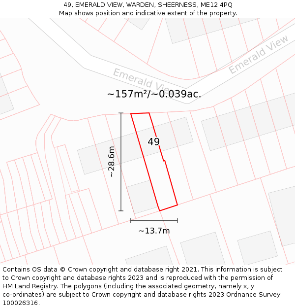 49, EMERALD VIEW, WARDEN, SHEERNESS, ME12 4PQ: Plot and title map