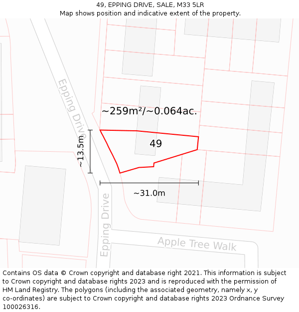 49, EPPING DRIVE, SALE, M33 5LR: Plot and title map