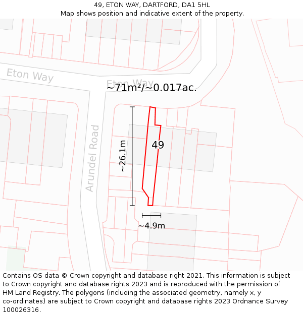 49, ETON WAY, DARTFORD, DA1 5HL: Plot and title map