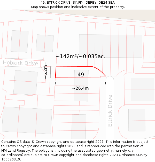 49, ETTRICK DRIVE, SINFIN, DERBY, DE24 3EA: Plot and title map
