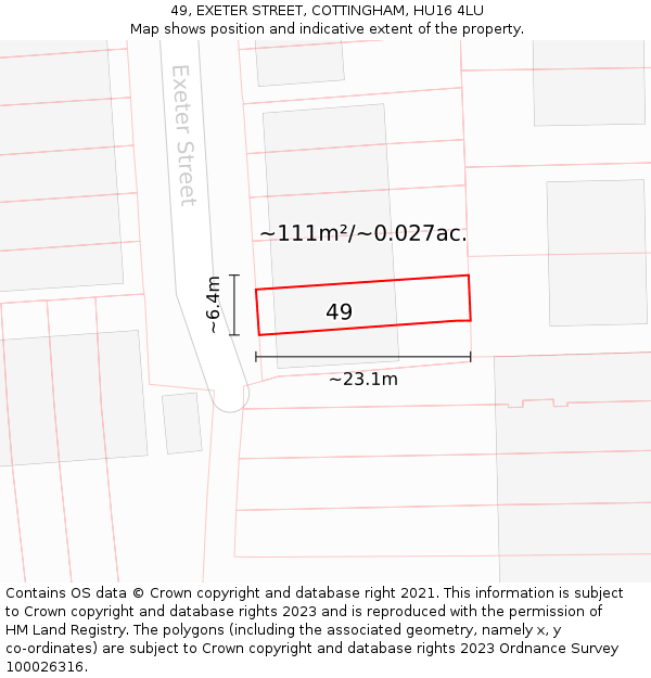 49, EXETER STREET, COTTINGHAM, HU16 4LU: Plot and title map