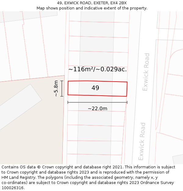 49, EXWICK ROAD, EXETER, EX4 2BX: Plot and title map