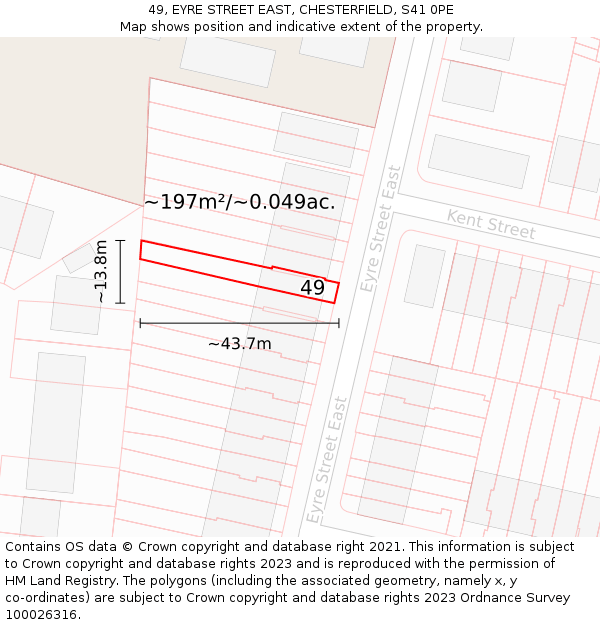 49, EYRE STREET EAST, CHESTERFIELD, S41 0PE: Plot and title map