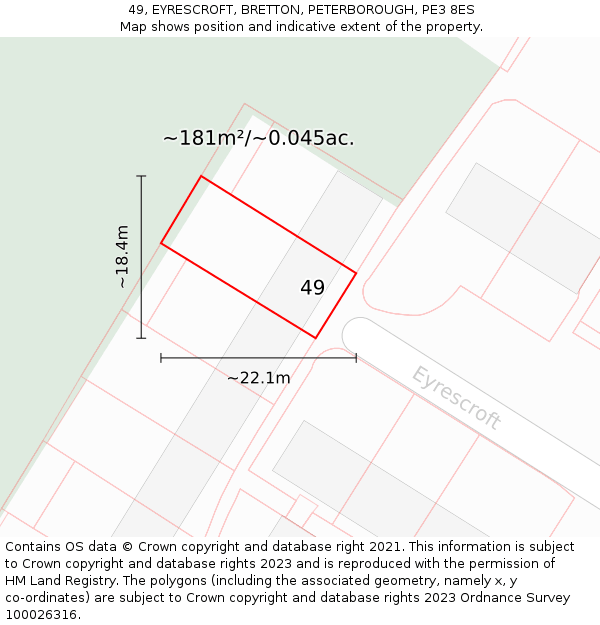 49, EYRESCROFT, BRETTON, PETERBOROUGH, PE3 8ES: Plot and title map