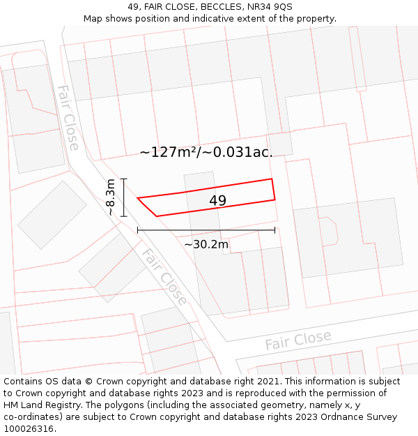 49, FAIR CLOSE, BECCLES, NR34 9QS: Plot and title map