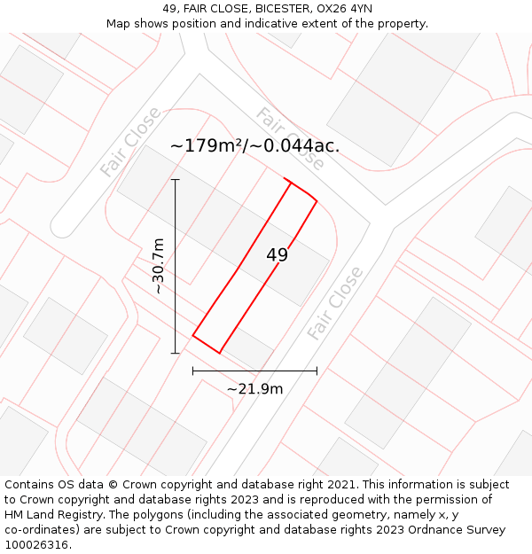 49, FAIR CLOSE, BICESTER, OX26 4YN: Plot and title map
