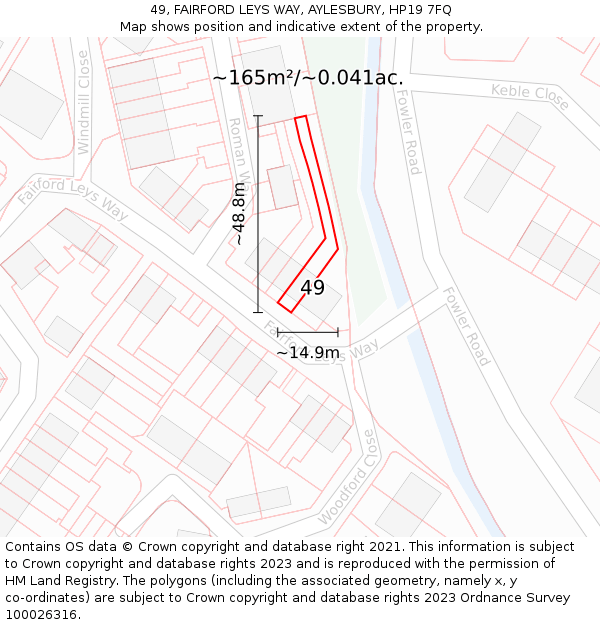 49, FAIRFORD LEYS WAY, AYLESBURY, HP19 7FQ: Plot and title map