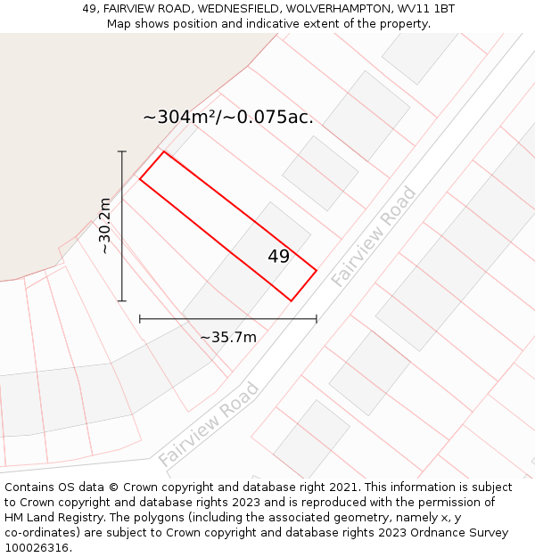 49, FAIRVIEW ROAD, WEDNESFIELD, WOLVERHAMPTON, WV11 1BT: Plot and title map