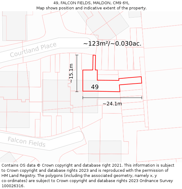 49, FALCON FIELDS, MALDON, CM9 6YL: Plot and title map