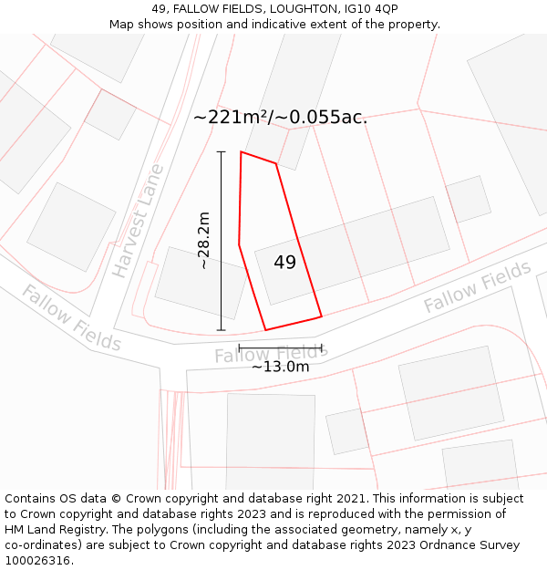 49, FALLOW FIELDS, LOUGHTON, IG10 4QP: Plot and title map